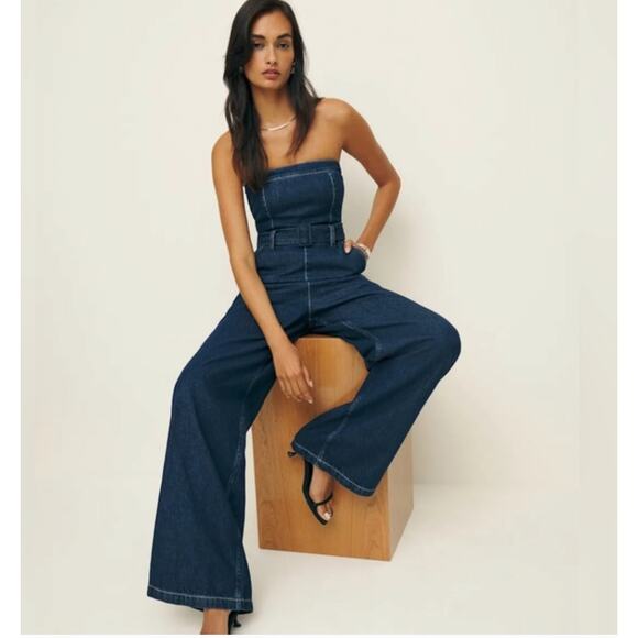 Reformation Eva Denim Jumpsuit Size 2 NWT - Picture 3 of 13